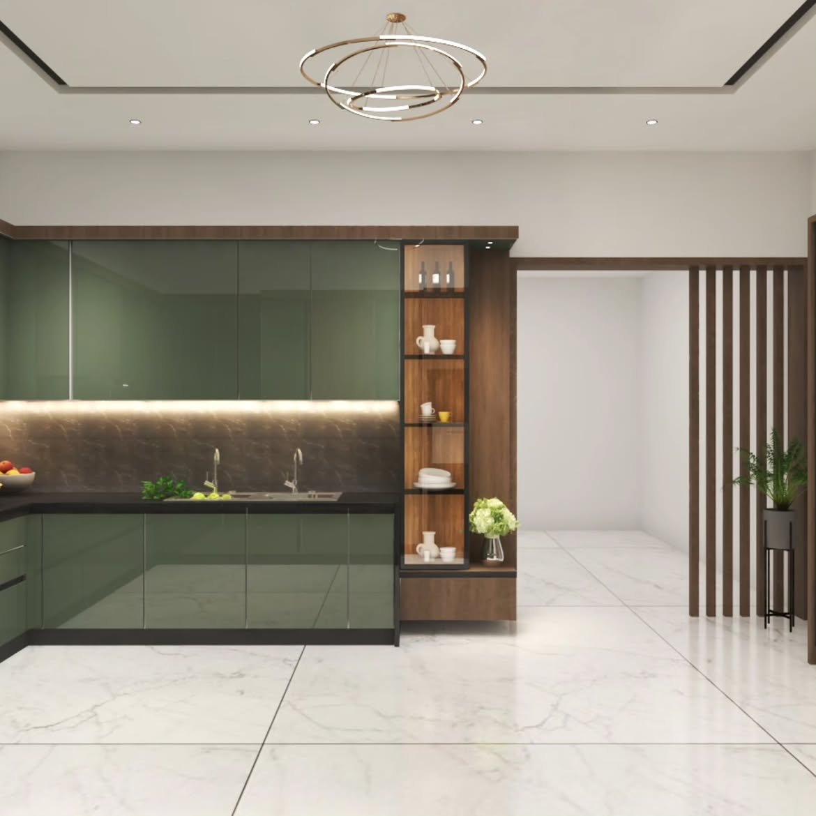 Acrylic Green Concept Modular Kitchen